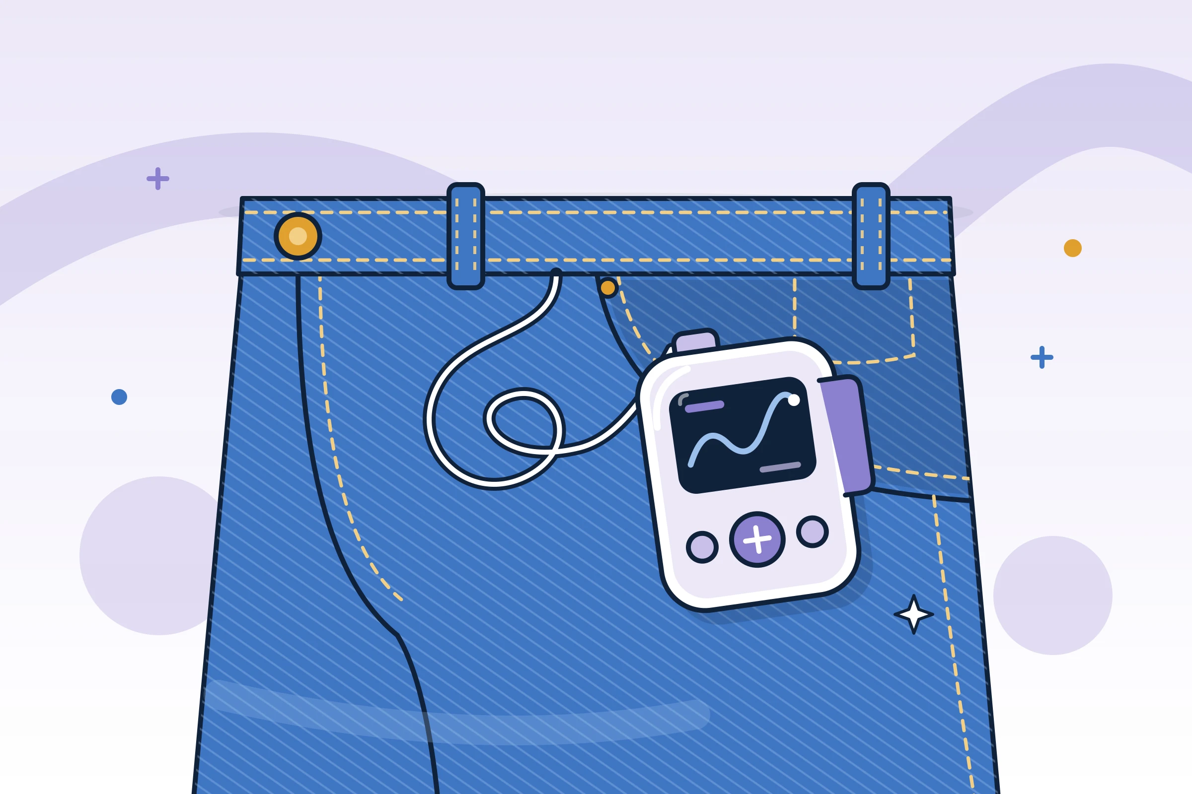 Illustration : pompe à insuline clipsée à la poche d’un jean