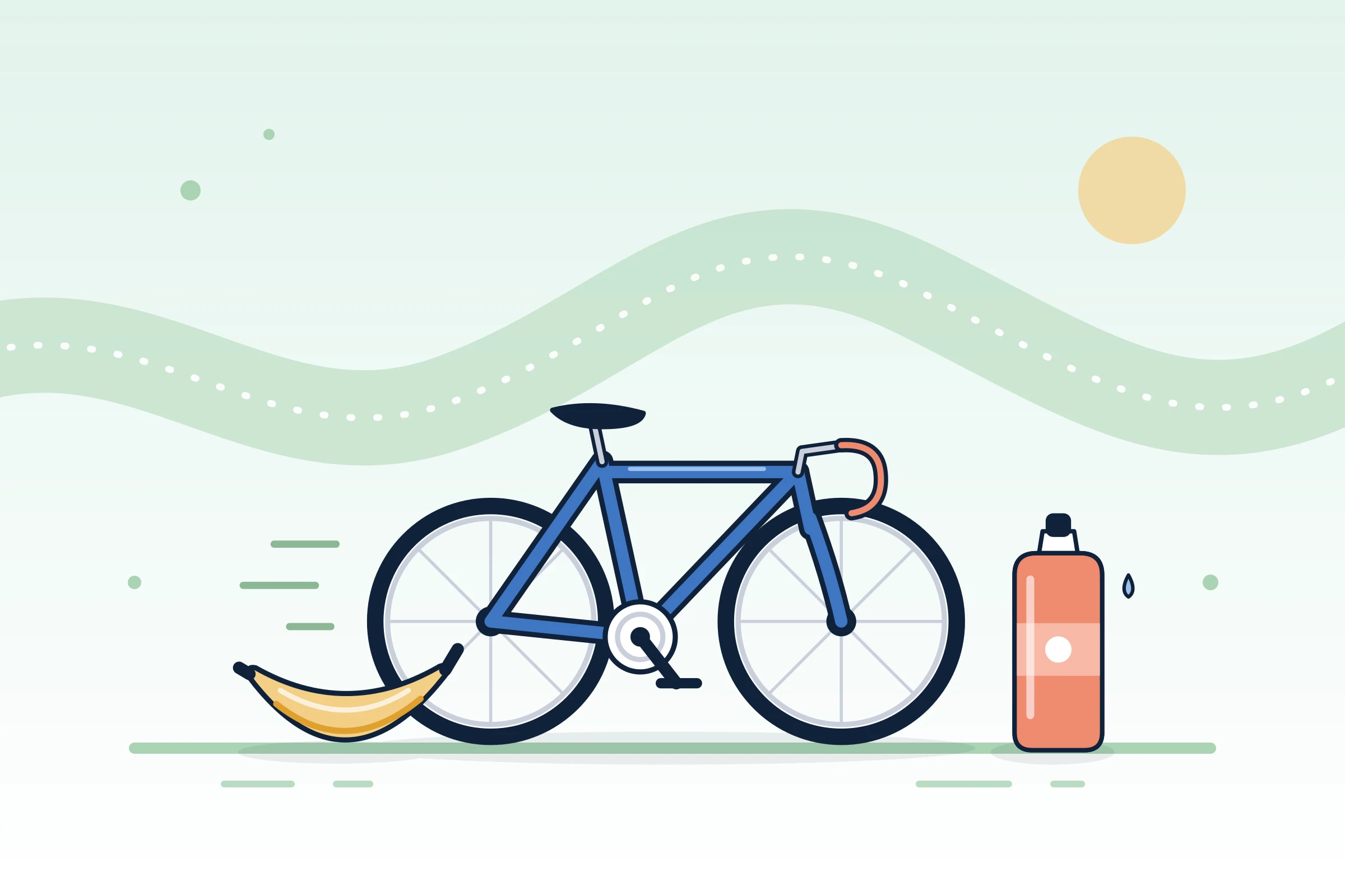Illustration : vélo de route, banane et gourde